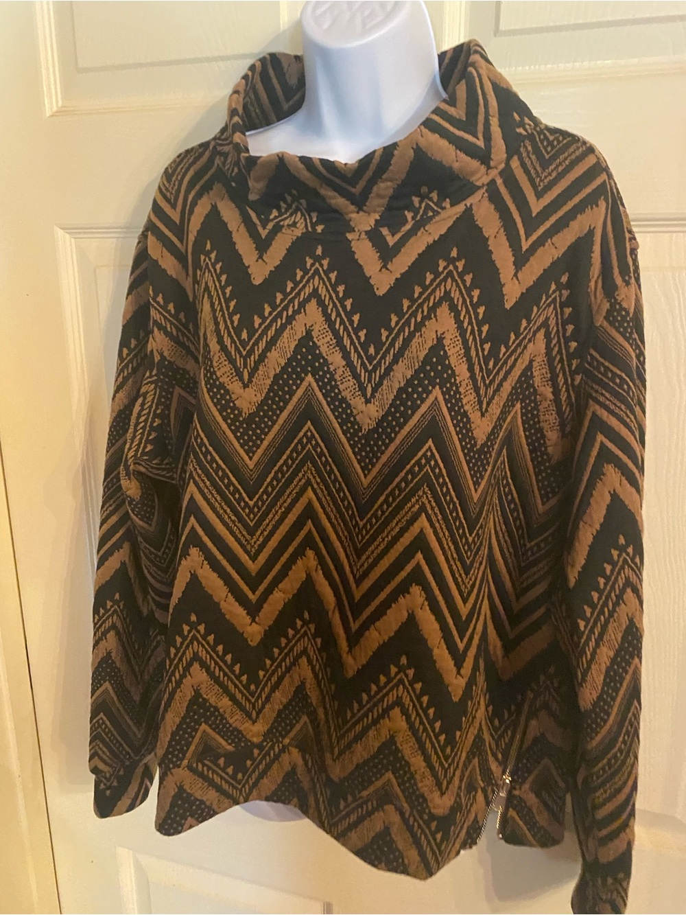 Women's Black and Brown Chevron Funnel Neck Sweatshirt
